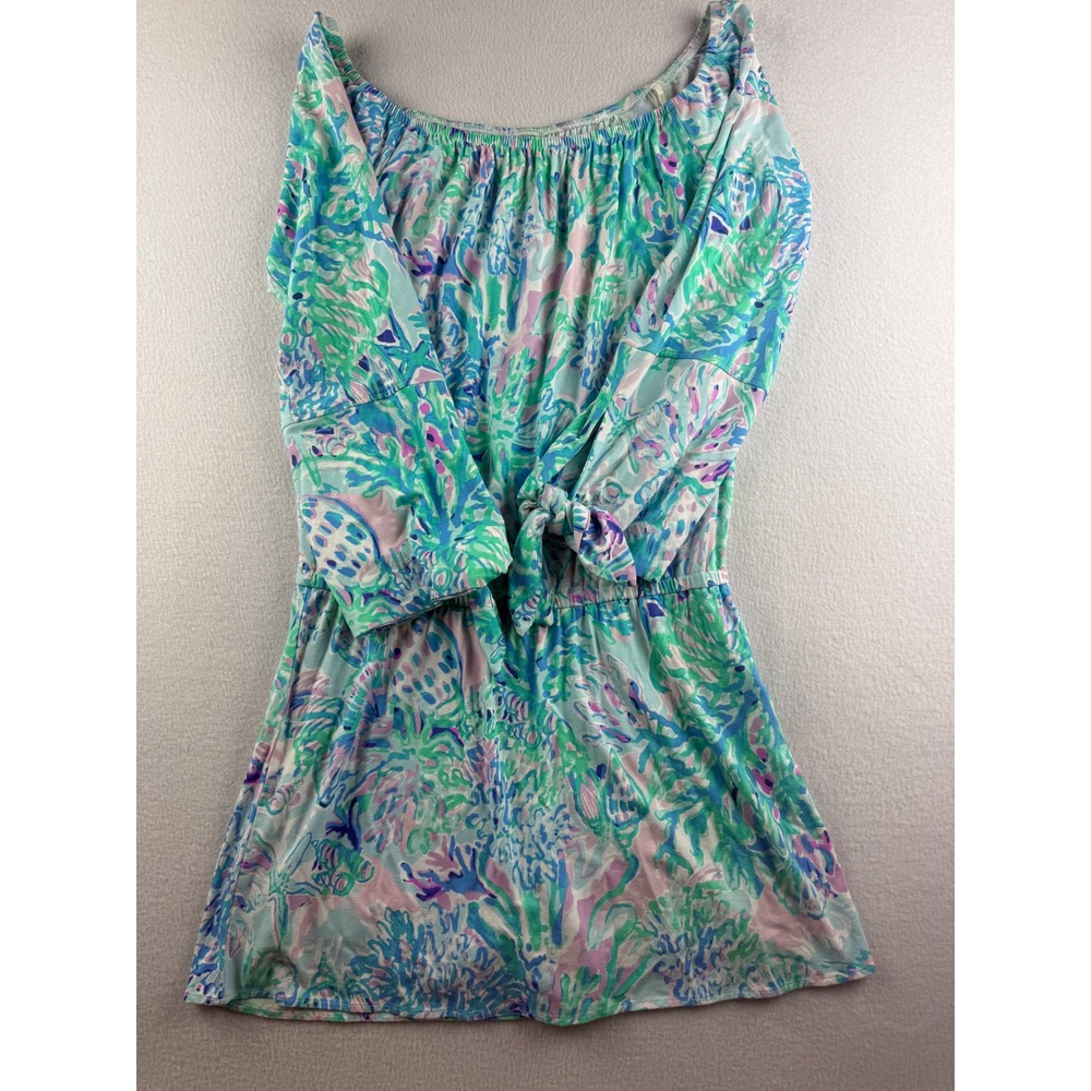 Lilly Pulitzer Womens Small Blue Pink Coral Print Off Shoulder Skort Romper S